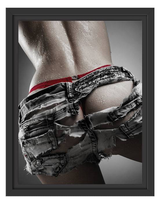 Pixxprint sexy Frauenhintern in Hotpants, im Schwebe-Effekt Bilderrahmen zollfrei