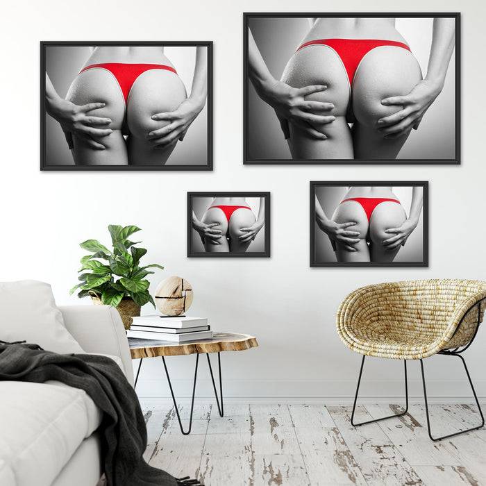 Pixxprint sexy Frauenpo in rotem String, im Schwebe-Effekt Bilderrahmen im Angebot