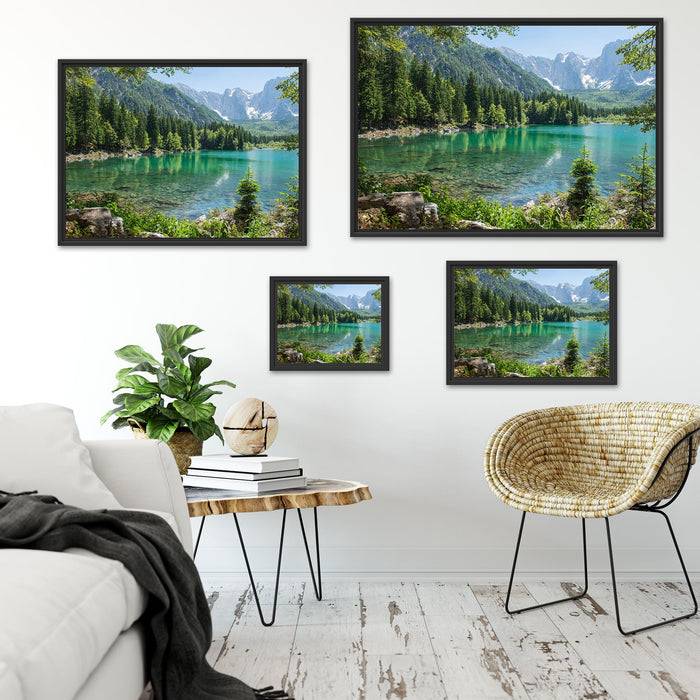 Pixxprint Wunderschöner See im Wald, im Schwebe-Effekt Bilderrahmen Blitzverkäufe