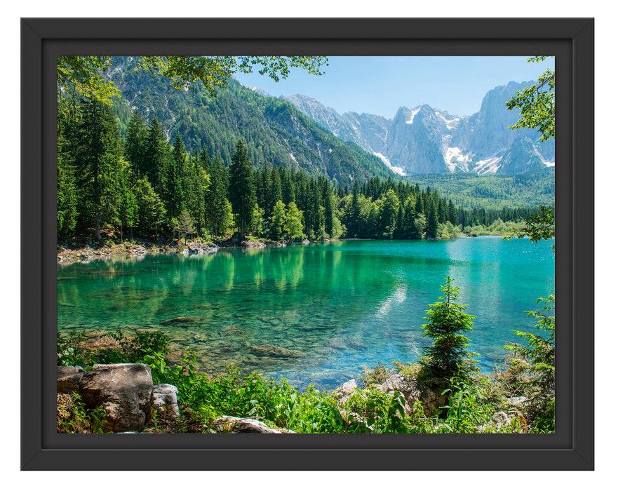Pixxprint Wunderschöner See im Wald, im Schwebe-Effekt Bilderrahmen Blitzverkäufe