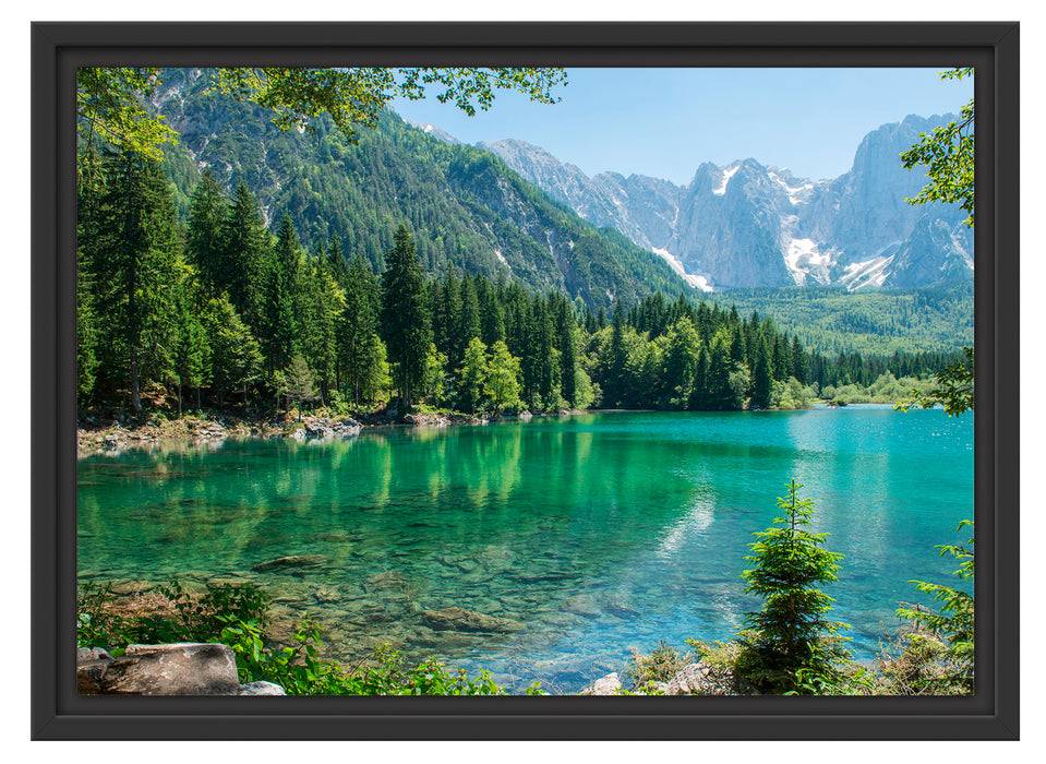 Pixxprint Wunderschöner See im Wald, im Schwebe-Effekt Bilderrahmen Blitzverkäufe