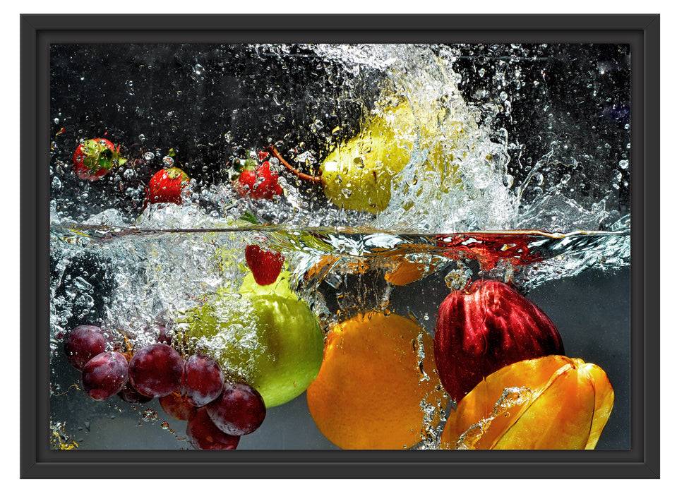 Pixxprint Früchte fallen ins Wasser, im Schwebe-Effekt Bilderrahmen Fabrik Onlineshop