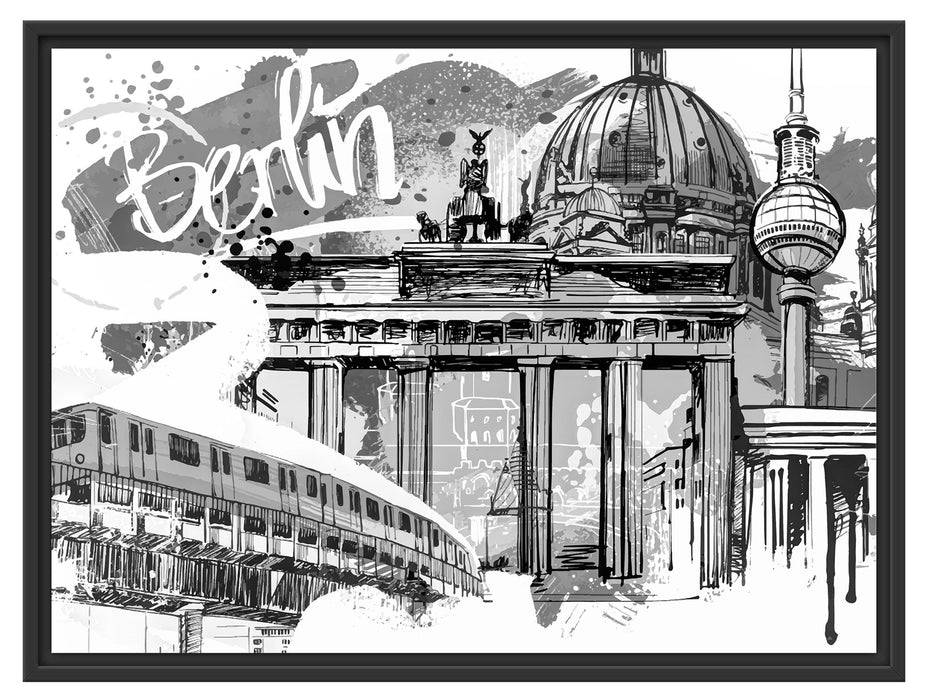Pixxprint Berlin und seine Wahrzeichen Abstrakt, Monochrome, im Schwebe-Effekt Bilderrahmen Begrenztes Angebot