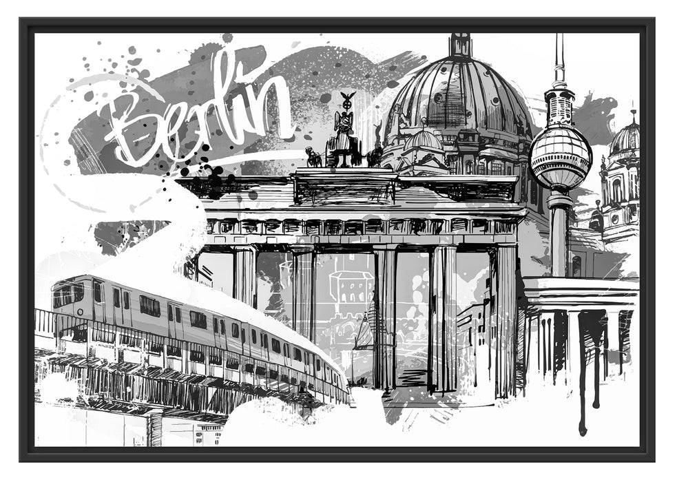 Pixxprint Berlin und seine Wahrzeichen Abstrakt, Monochrome, im Schwebe-Effekt Bilderrahmen Begrenztes Angebot