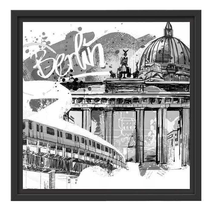 Pixxprint Berlin und seine Wahrzeichen Abstrakt, Monochrome, im Schwebe-Effekt Bilderrahmen Begrenztes Angebot