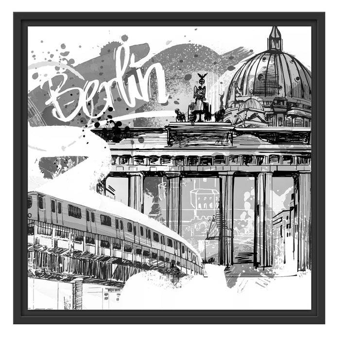 Pixxprint Berlin und seine Wahrzeichen Abstrakt, Monochrome, im Schwebe-Effekt Bilderrahmen Begrenztes Angebot
