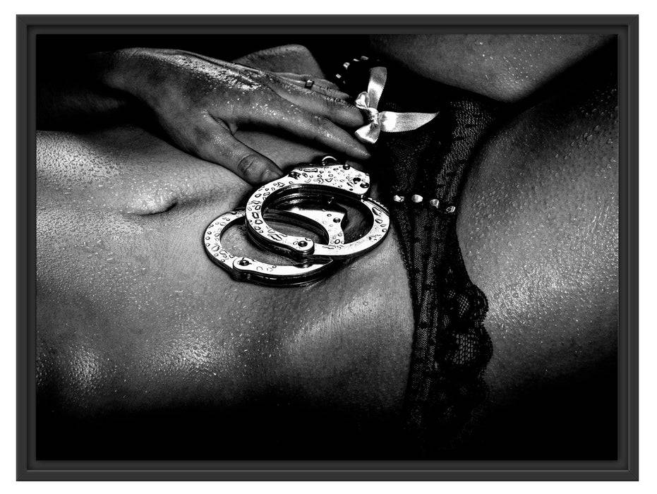 Pixxprint Sexy Frau Nahaufnahme Handschellen, Monochrome, im Schwebe-Effekt Bilderrahmen Cyber Monday