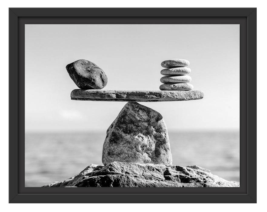 Pixxprint Steinpyramide Waage, Monochrome, im Schwebe-Effekt Bilderrahmen