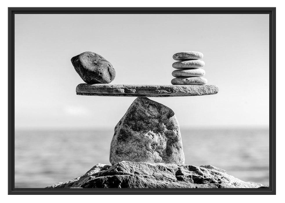 Pixxprint Steinpyramide Waage, Monochrome, im Schwebe-Effekt Bilderrahmen Lagerräumung
