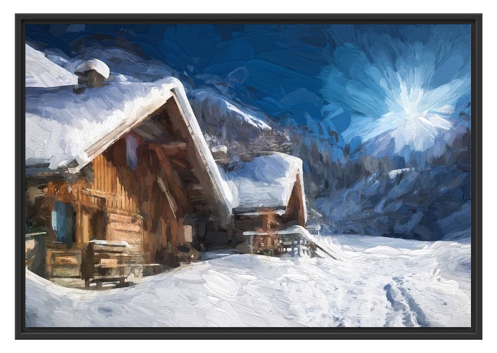 Pixxprint Hütten in den Alpen, im Schwebe-Effekt Bilderrahmen Neueste Mode