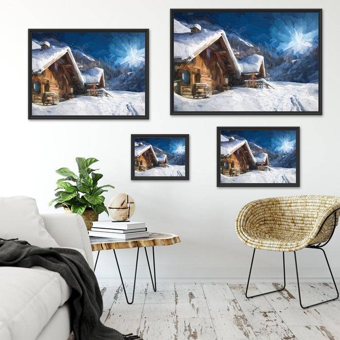 Pixxprint Hütten in den Alpen, im Schwebe-Effekt Bilderrahmen Neueste Mode