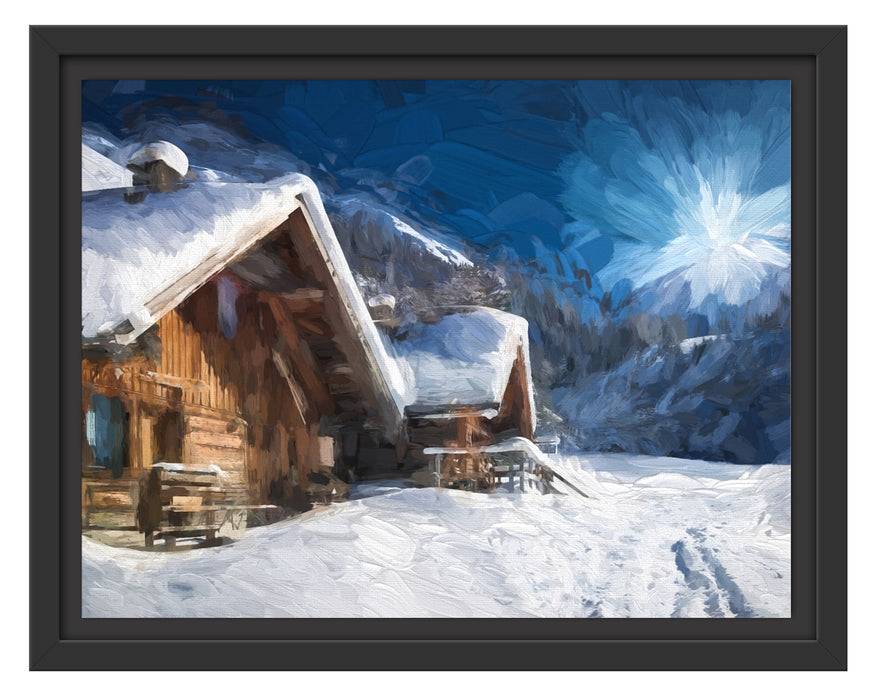 Pixxprint Hütten in den Alpen, im Schwebe-Effekt Bilderrahmen Neueste Mode