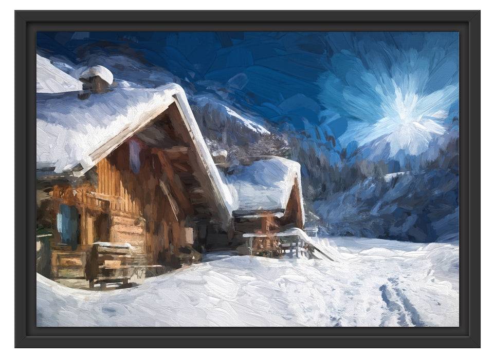 Pixxprint Hütten in den Alpen, im Schwebe-Effekt Bilderrahmen Neueste Mode