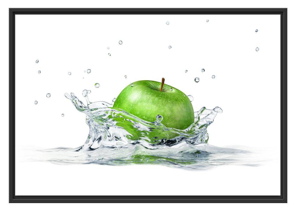 Pixxprint Grüner Apfel fällt in Wasser, im Schwebe-Effekt Bilderrahmen Exklusive Angebote