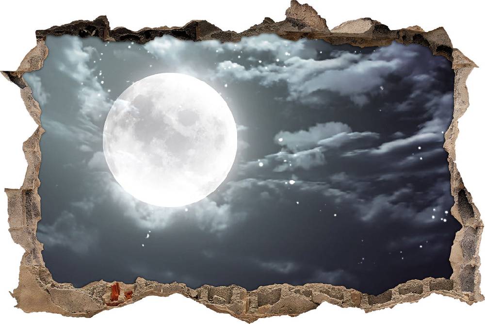 Pixxprint Vollmond Sterne Wolken, 3D Wandtattoo Super Sparpreis
