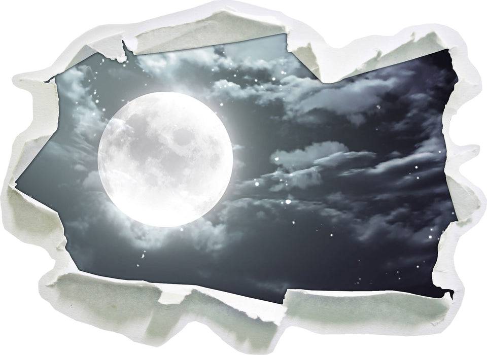 Pixxprint Vollmond Sterne Wolken, 3D Wandtattoo Super Sparpreis