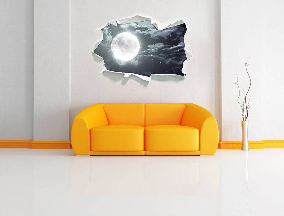Pixxprint Vollmond Sterne Wolken, 3D Wandtattoo Super Sparpreis