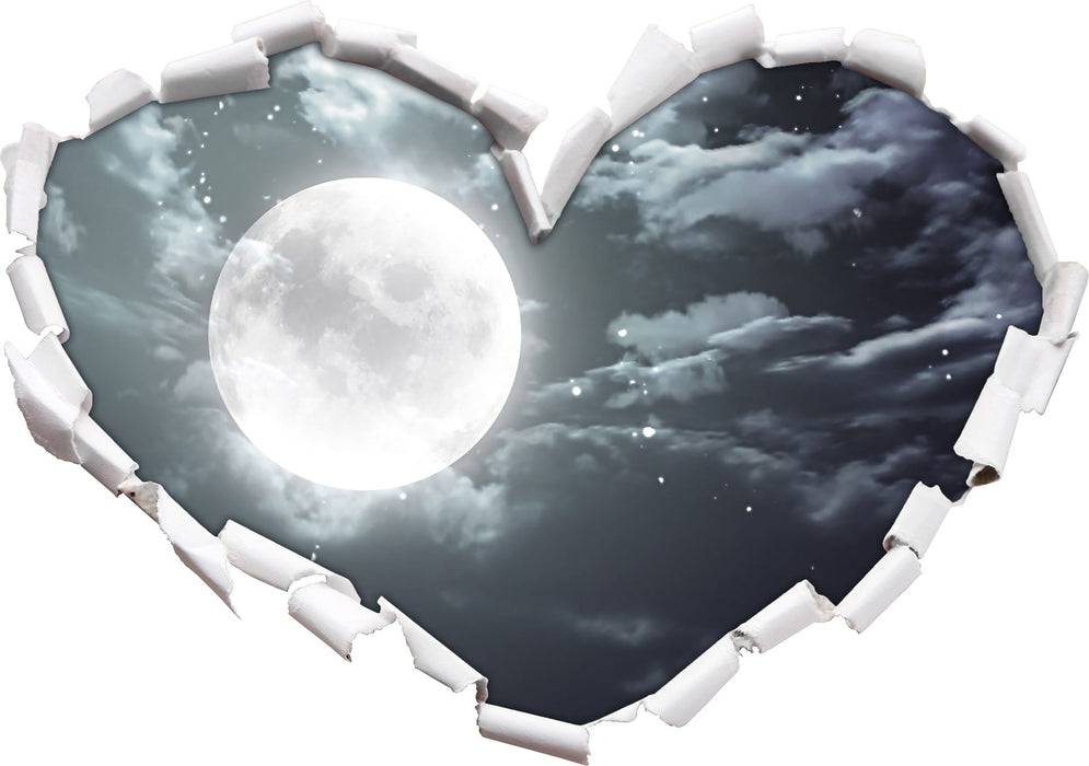 Pixxprint Vollmond Sterne Wolken, 3D Wandtattoo Super Sparpreis