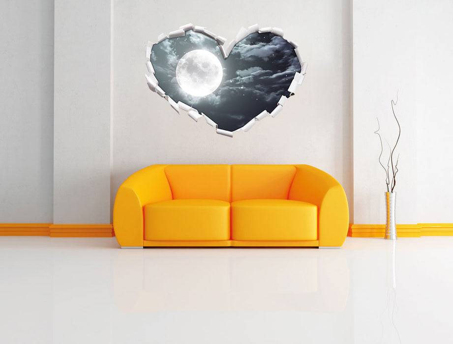 Pixxprint Vollmond Sterne Wolken, 3D Wandtattoo Super Sparpreis