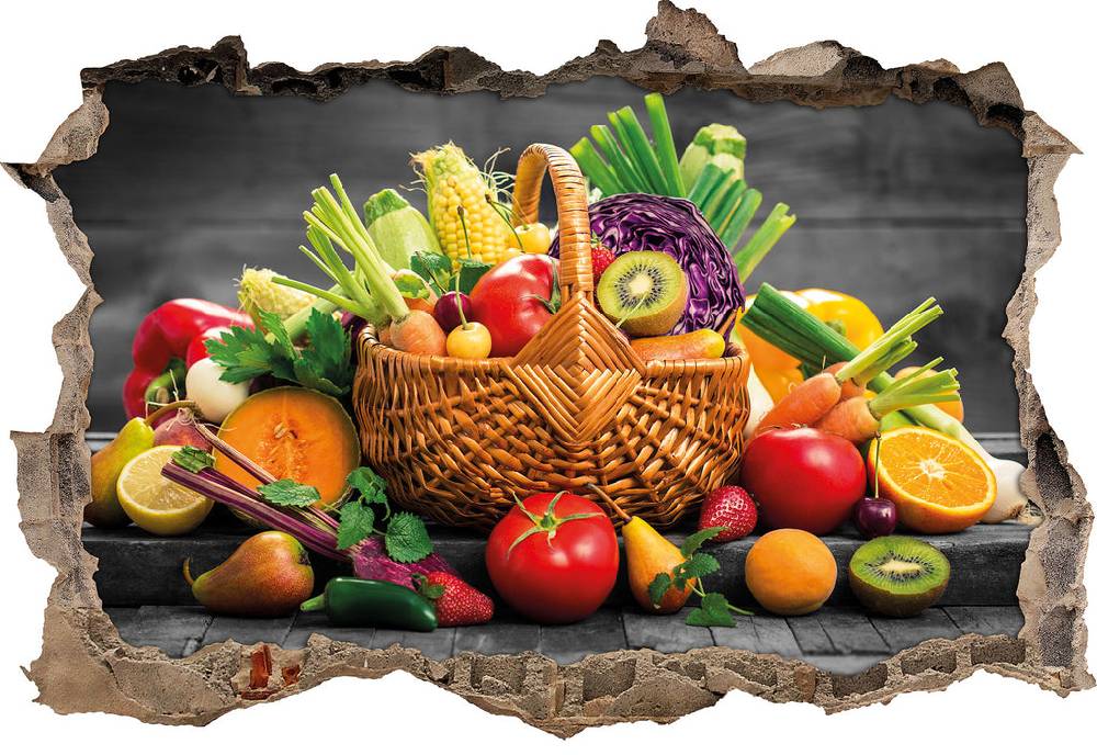 Pixxprint Frisches Obst und Gemüse im Korb, 3D Wandtattoo