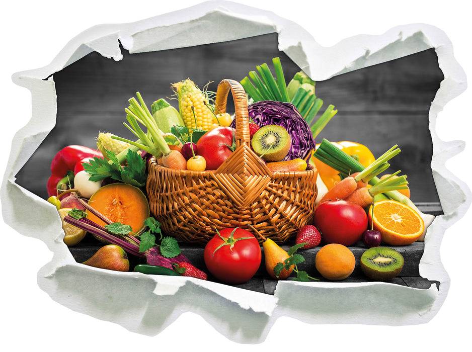 Pixxprint Frisches Obst und Gemüse im Korb, 3D Wandtattoo JETZT KAUFEN