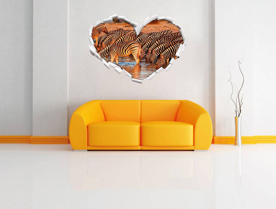 Pixxprint Zebraherde an Wasserloch, 3D Wandtattoo Vierteljährliche Förderung