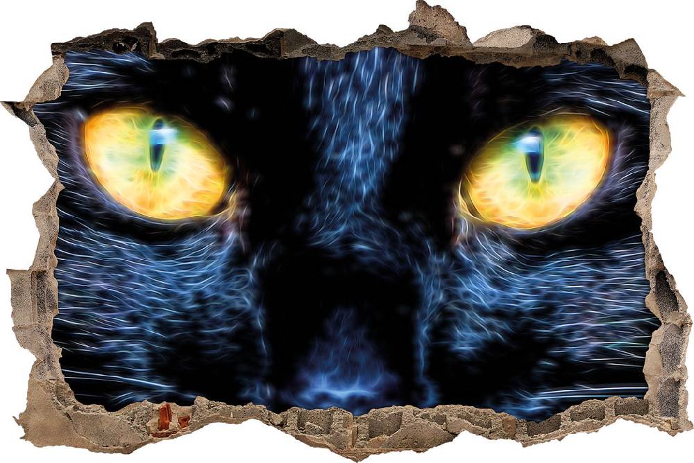 Pixxprint Schwarze Katze mit gelben Augen, 3D Wandtattoo