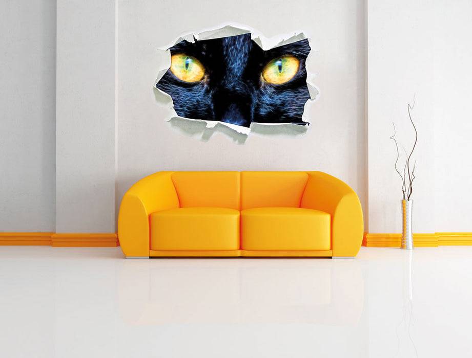 Pixxprint Schwarze Katze mit gelben Augen, 3D Wandtattoo Bis zu 55% Rabatt