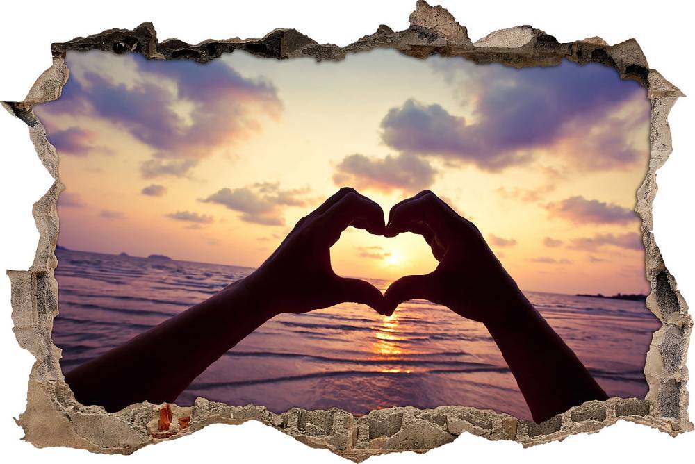Pixxprint Mit Händen Herz am Meer, 3D Wandtattoo