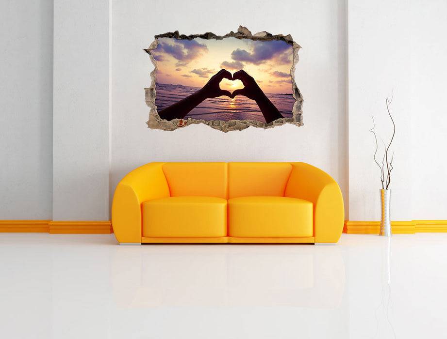 Pixxprint Mit Händen Herz am Meer, 3D Wandtattoo zollfrei