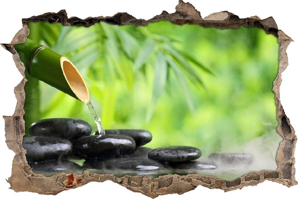 Pixxprint Bambusbrunnen mit Steinen, 3D Wandtattoo
