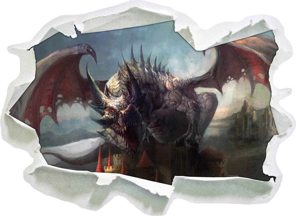 Pixxprint der Drache auf der Festung, 3D Wandtattoo Limitierter Zeitrabatt