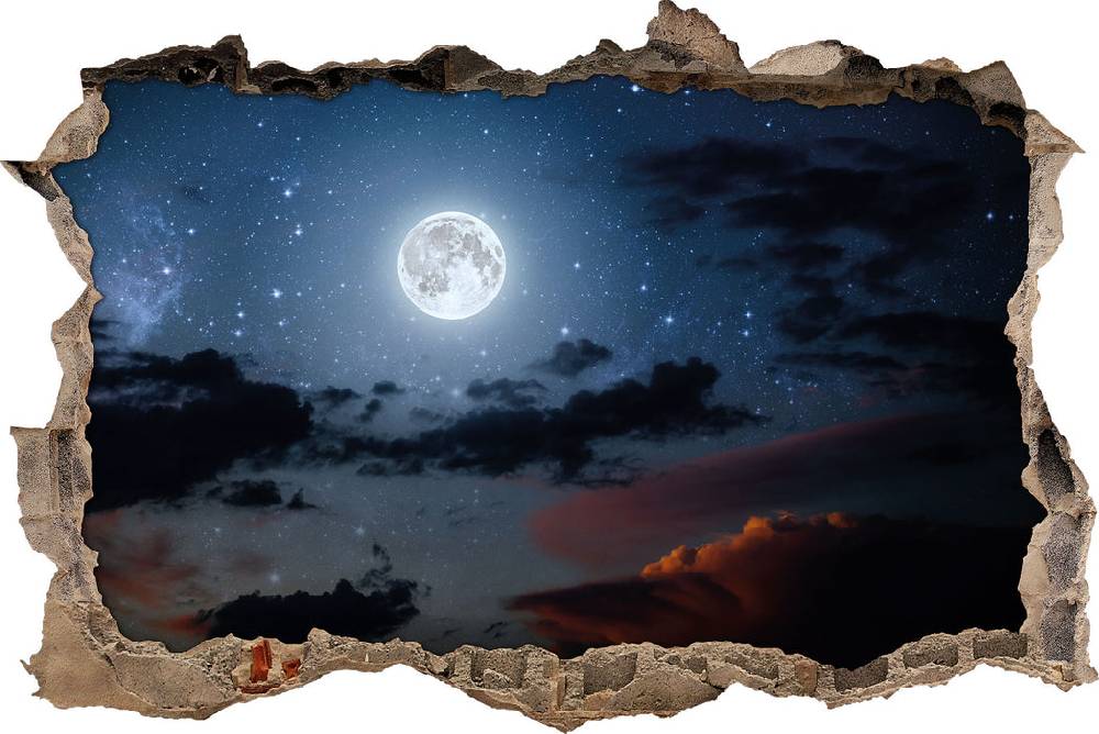 Pixxprint Leuchtender Mond am Nachthimmel, 3D Wandtattoo