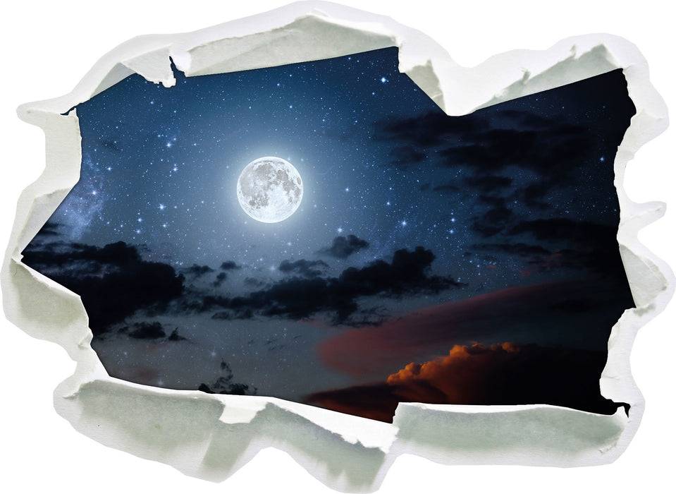 Pixxprint Leuchtender Mond am Nachthimmel, 3D Wandtattoo Fabrikpreis