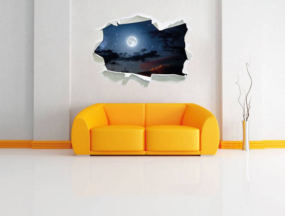Pixxprint Leuchtender Mond am Nachthimmel, 3D Wandtattoo Fabrikpreis