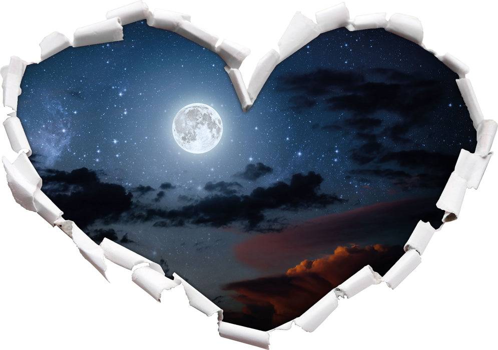 Pixxprint Leuchtender Mond am Nachthimmel, 3D Wandtattoo Fabrikpreis