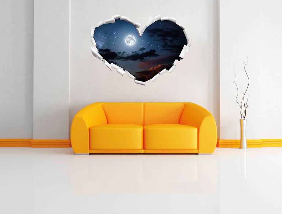 Pixxprint Leuchtender Mond am Nachthimmel, 3D Wandtattoo Fabrikpreis