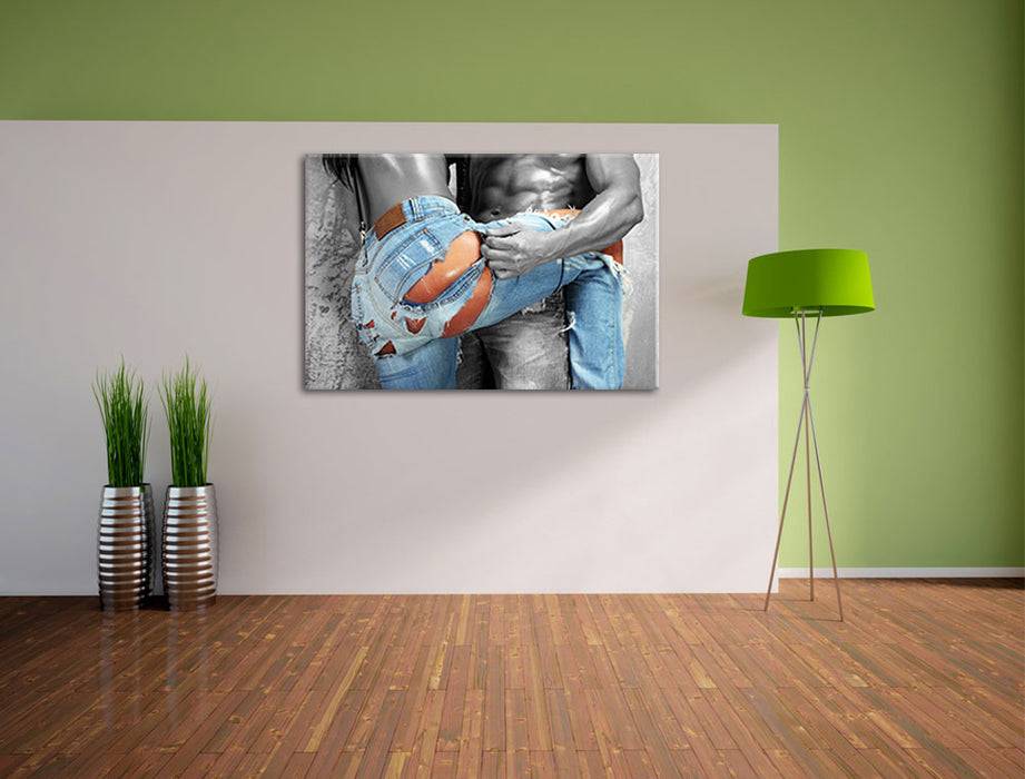 Pixxprint Frau in aufgerissener Jeans, Leinwandbild Saisonschlussverkauf