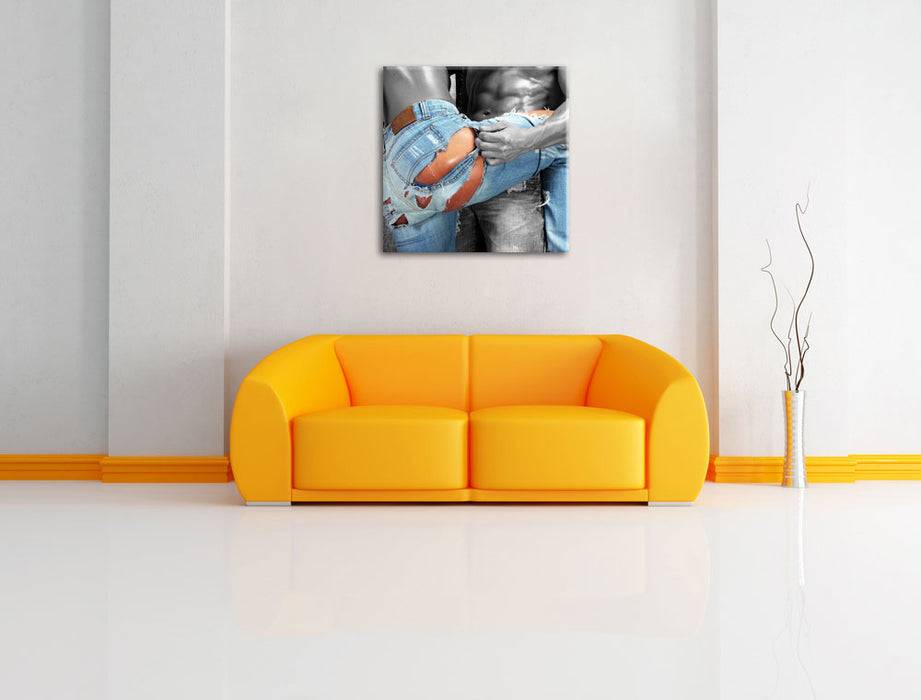 Pixxprint Frau in aufgerissener Jeans, Leinwandbild Saisonschlussverkauf