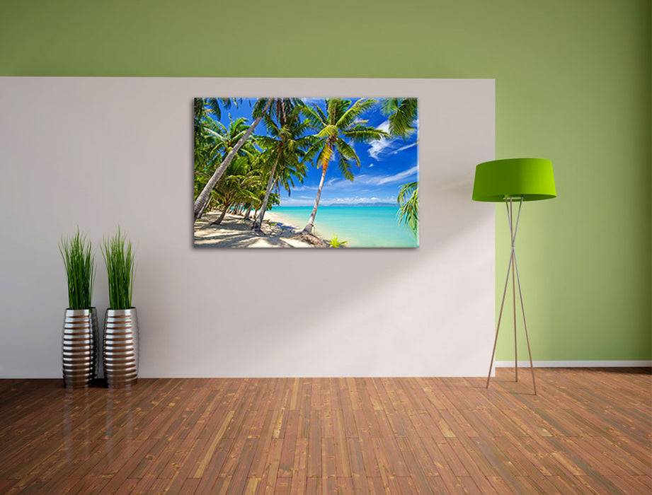 Pixxprint Palmen Traumstrand, Leinwandbild Black Friday