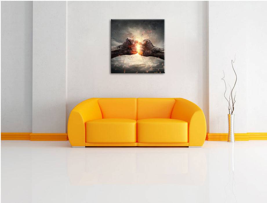 Pixxprint Fäuste treffen sich mit Energie, Leinwandbild Super Sparpreis