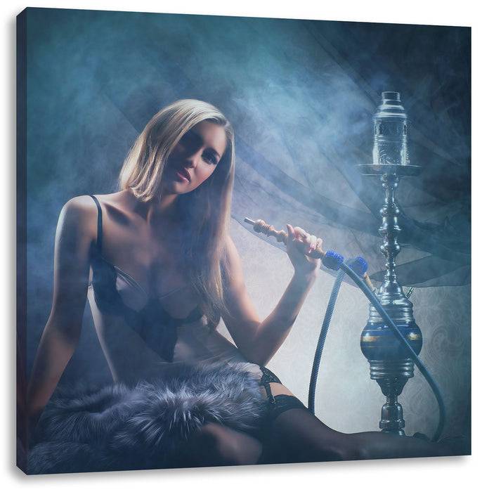 Pixxprint Frau mit Shisha im Nebel, Leinwandbild Begrenzte Freigabe