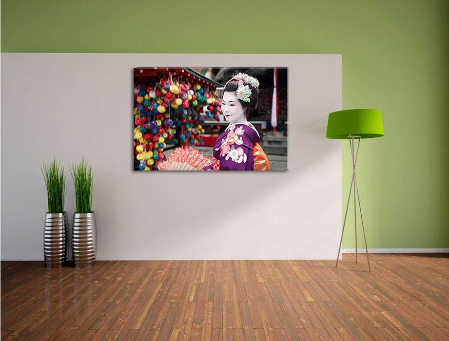 Pixxprint Anmutige Geisha mit Fächer, Leinwandbild Neueste Stile
