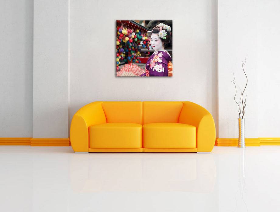 Pixxprint Anmutige Geisha mit Fächer, Leinwandbild Neueste Stile