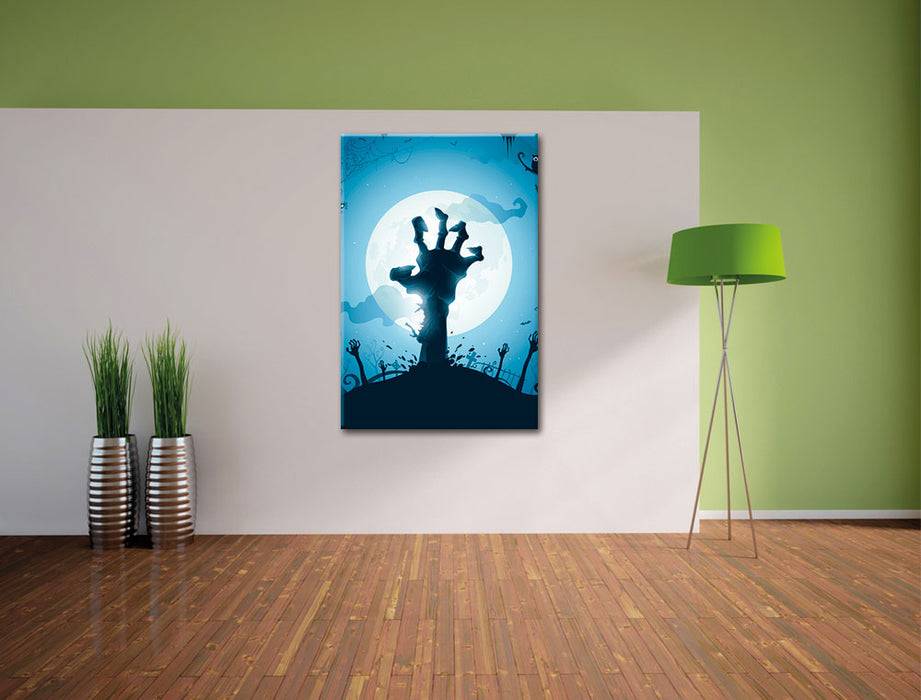 Pixxprint Gruselige Zombie Hand, Leinwandbild Letzter Tag