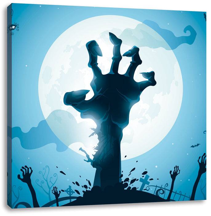Pixxprint Gruselige Zombie Hand, Leinwandbild Letzter Tag