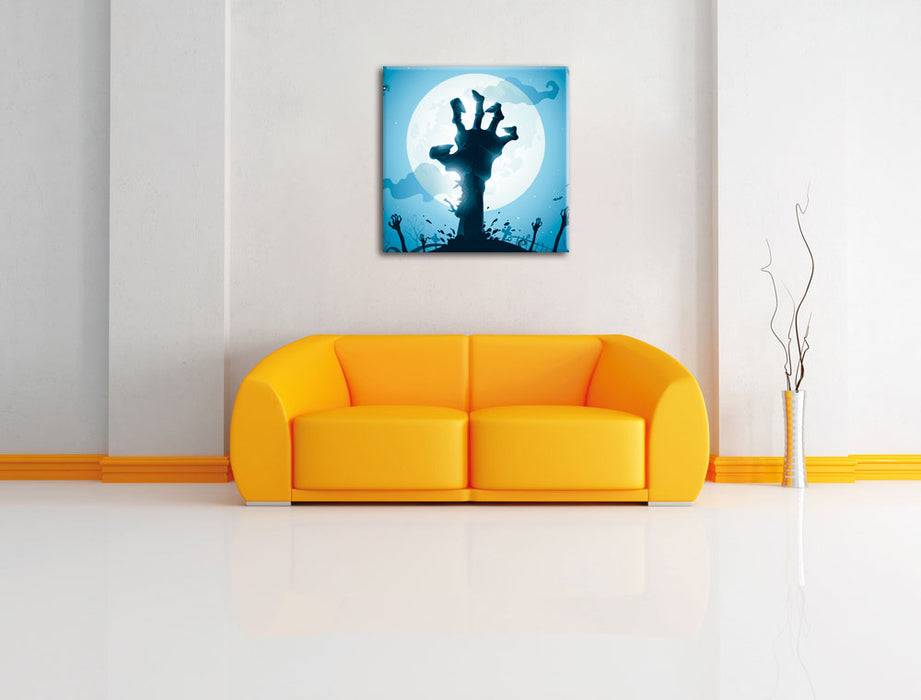 Pixxprint Gruselige Zombie Hand, Leinwandbild Letzter Tag