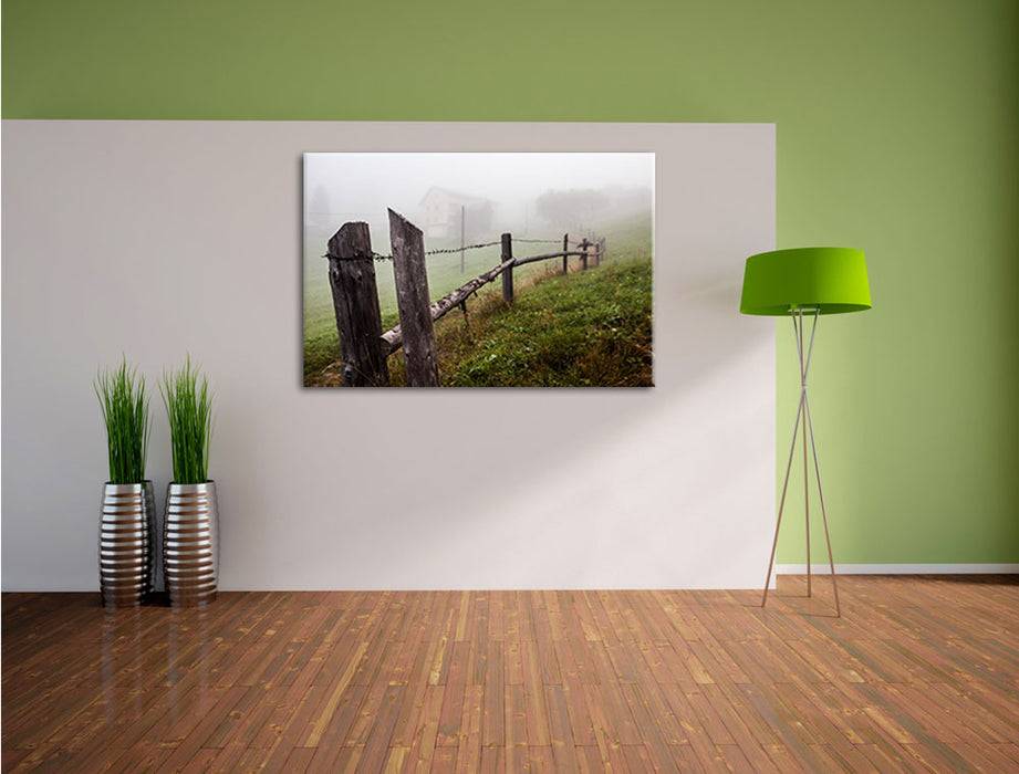 Pixxprint Holzzaun auf Wiese, Leinwandbild Zeitbegrenzte Promotion