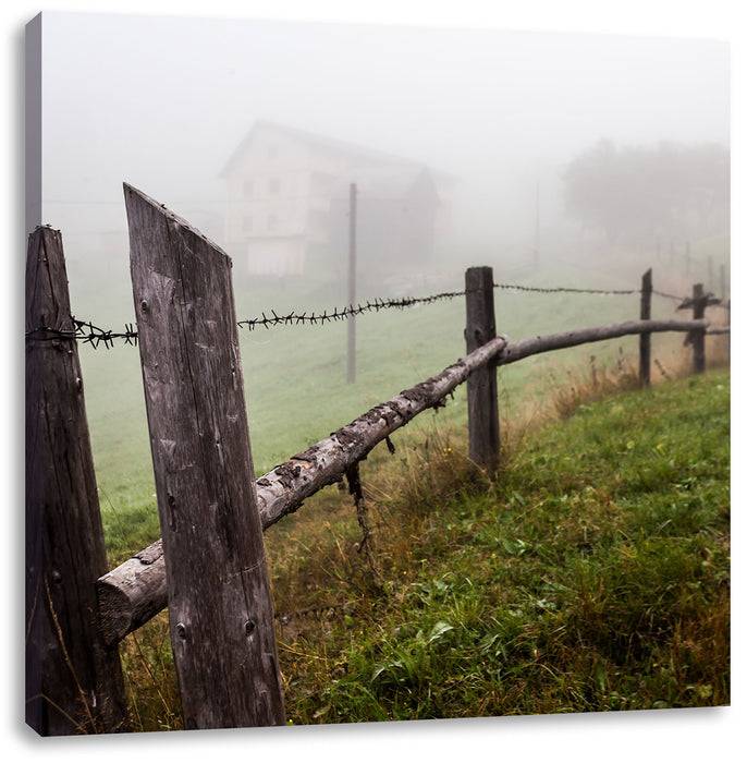 Pixxprint Holzzaun auf Wiese, Leinwandbild Zeitbegrenzte Promotion