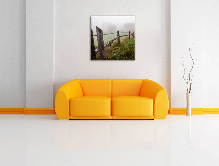 Pixxprint Holzzaun auf Wiese, Leinwandbild Zeitbegrenzte Promotion